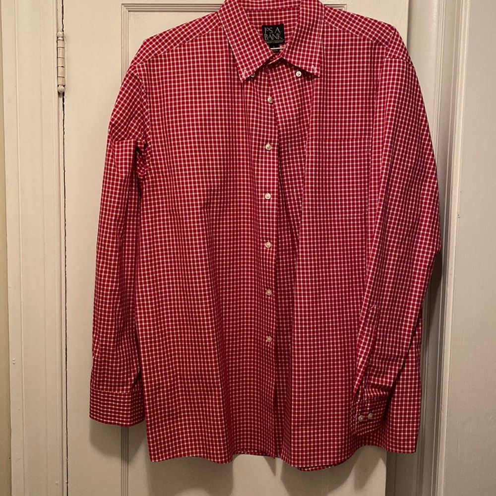 Jos A Bank Red & White Button Down Collar Shirt